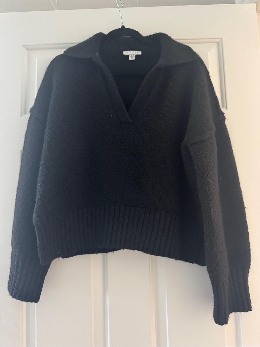 Topshop Black Collared V-Neck Sweater